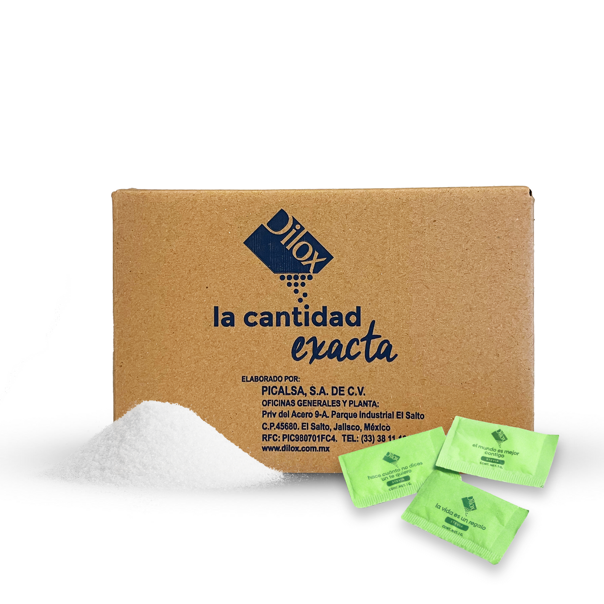 Caja con 1,000 sobres de stevia Dilox