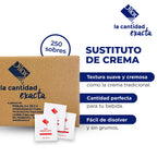 Caja con 250 sobres de sustituto de crema Dilox: textura suave, cantidad perfecta y fácil de disolver